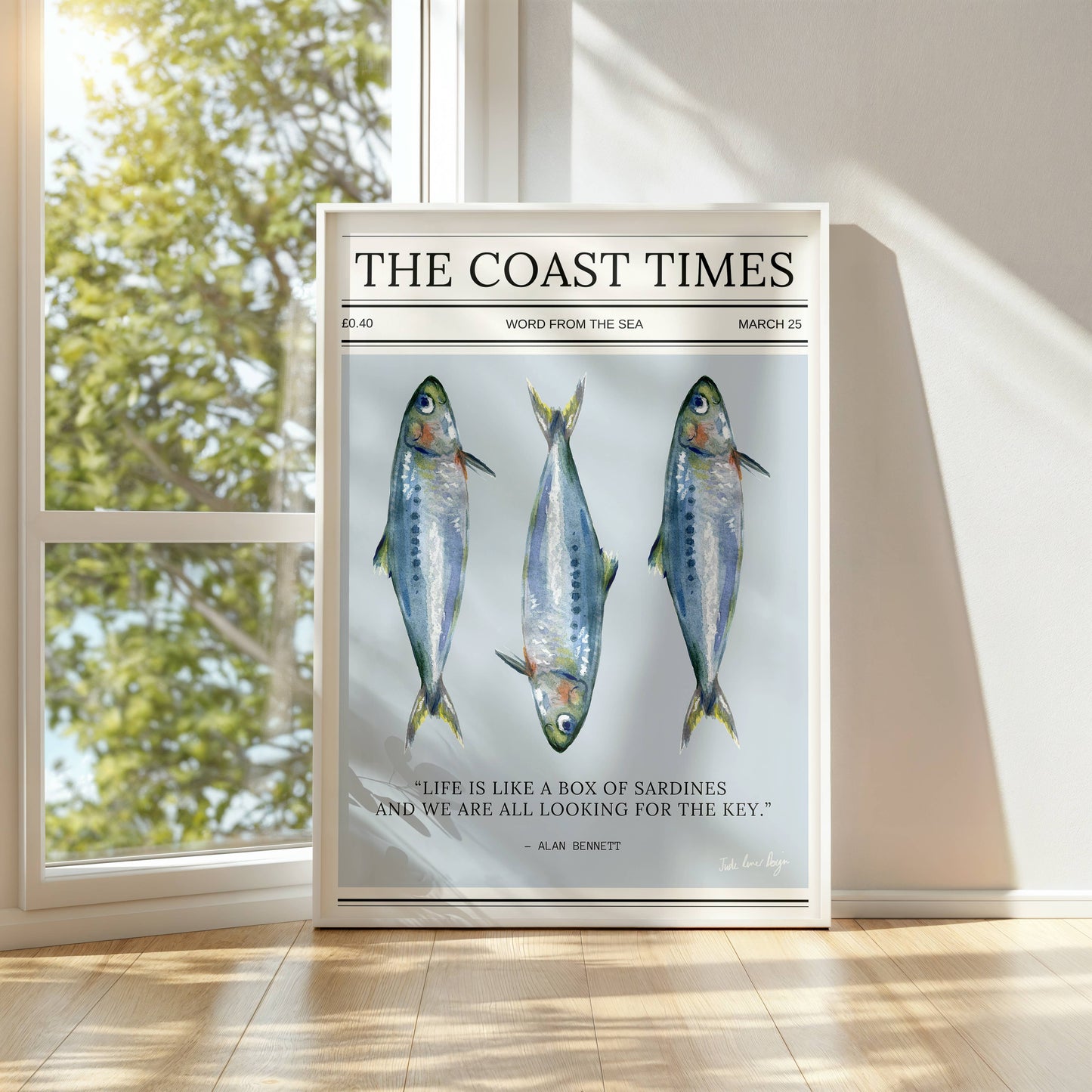 Coastal Typography Print - Sardines Nautical Print: A3