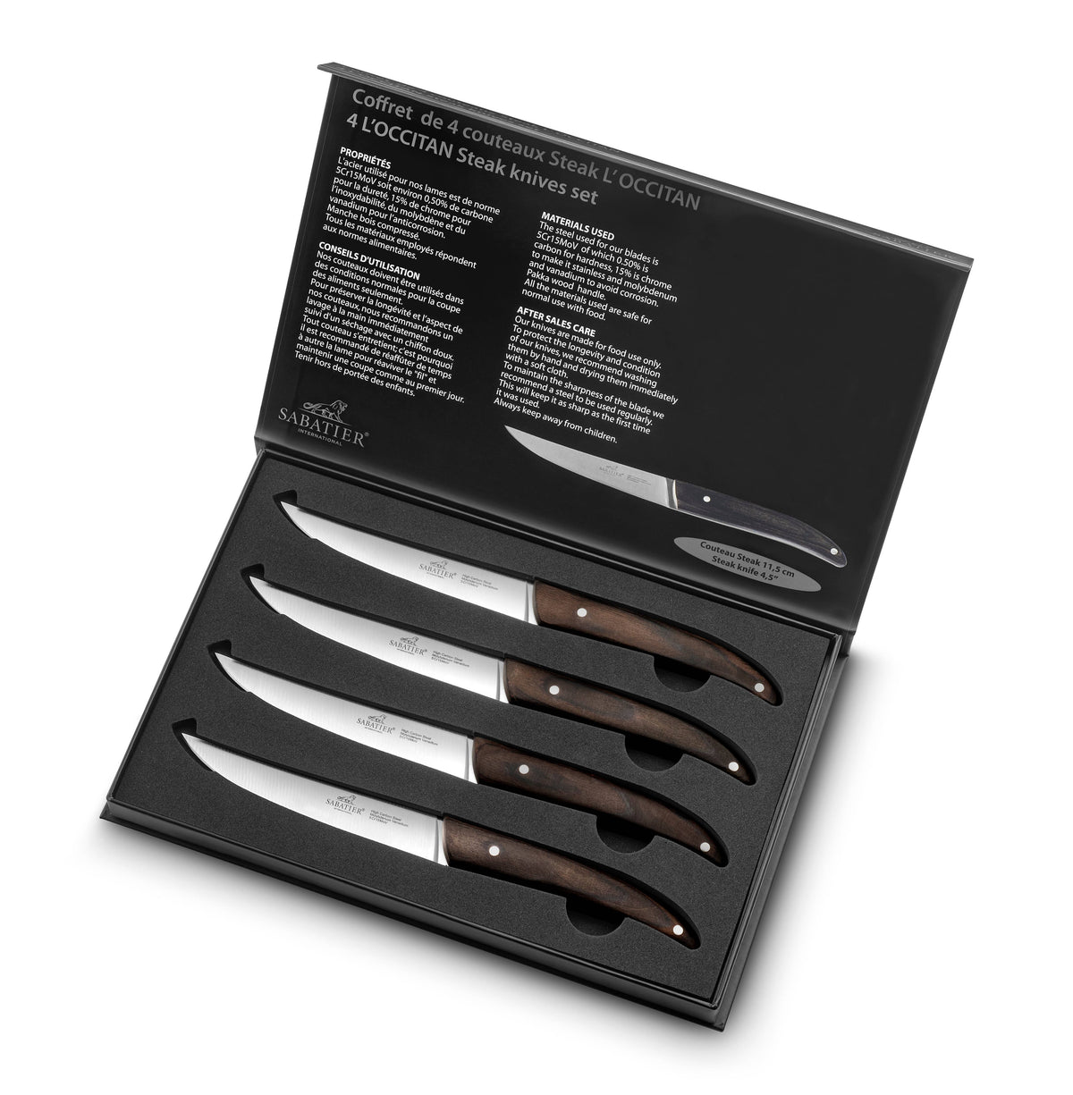 Lion Sabatier 4pc 11.5cm Steak Knife Set - L'Occitan Wood