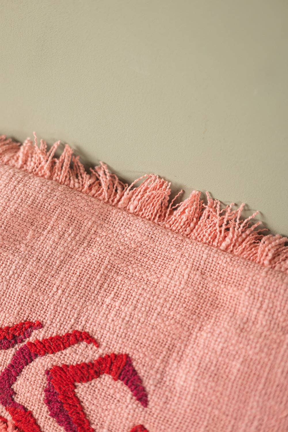 Lobster Embroidered & Tufted Pink Cushion Cover: Feather Inner