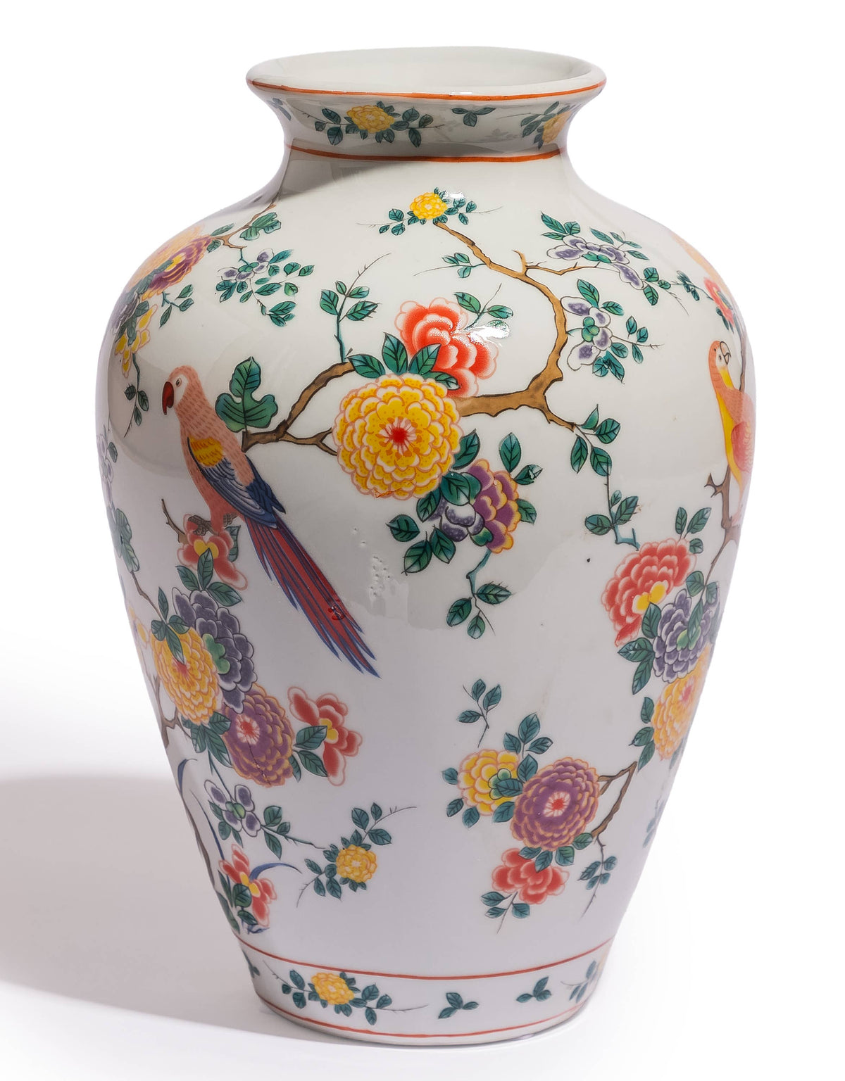 White Ceramic Floral & Tropical Bird Vase