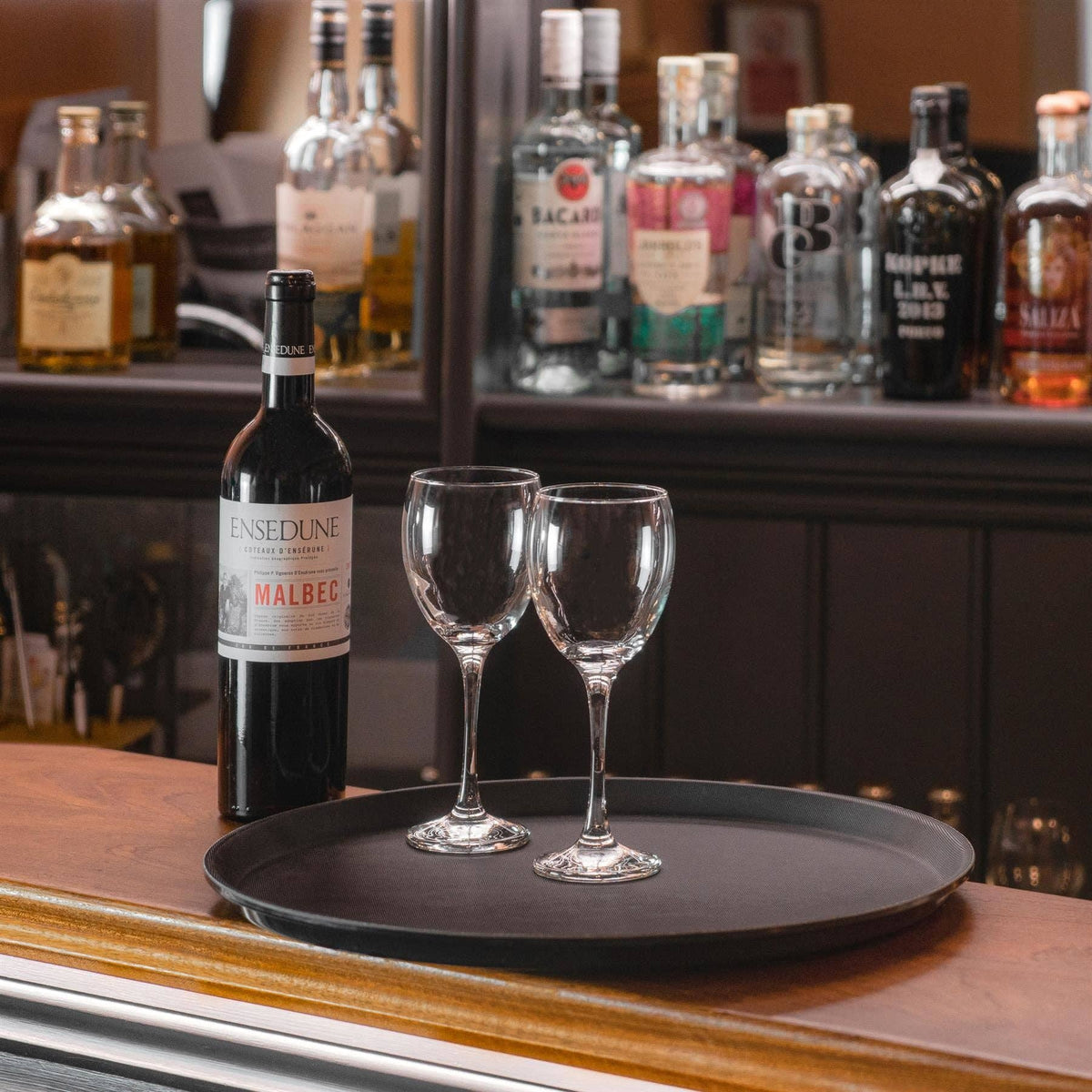 Black 40.5cm Round Non-Slip Serving Tray - By Argon Tableware
