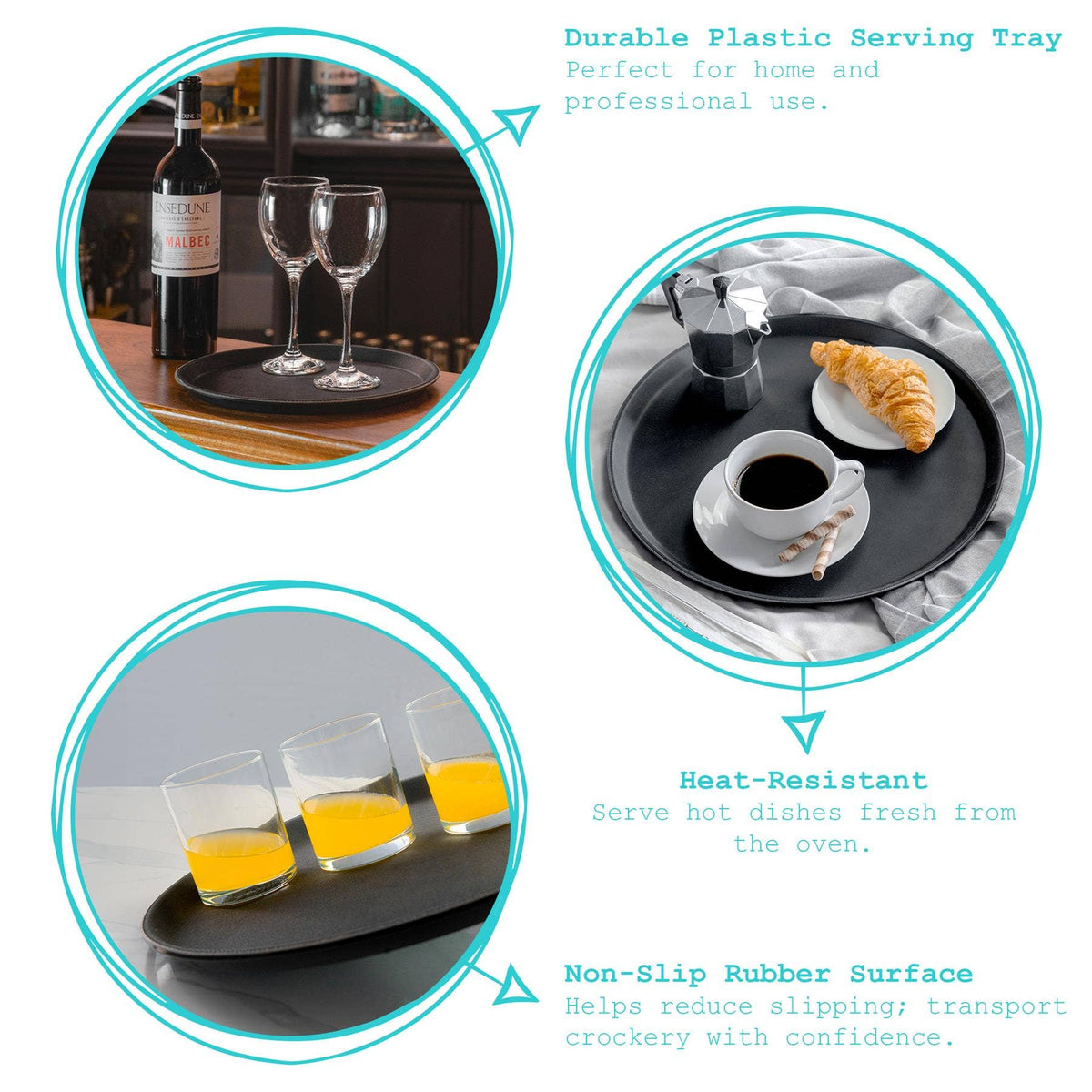 Black 40.5cm Round Non-Slip Serving Tray - By Argon Tableware