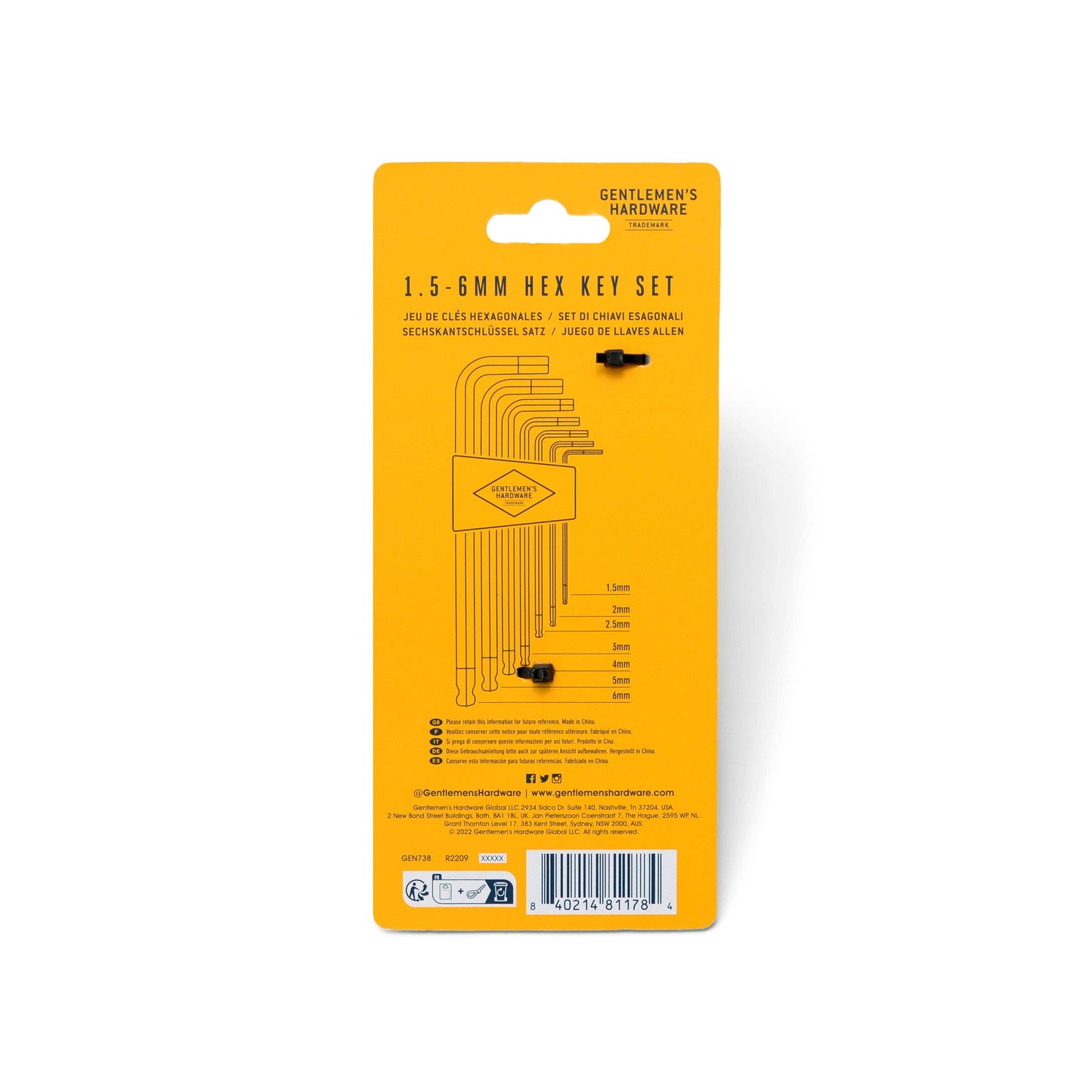 Gentlemen's Hardware Hex Key Set
