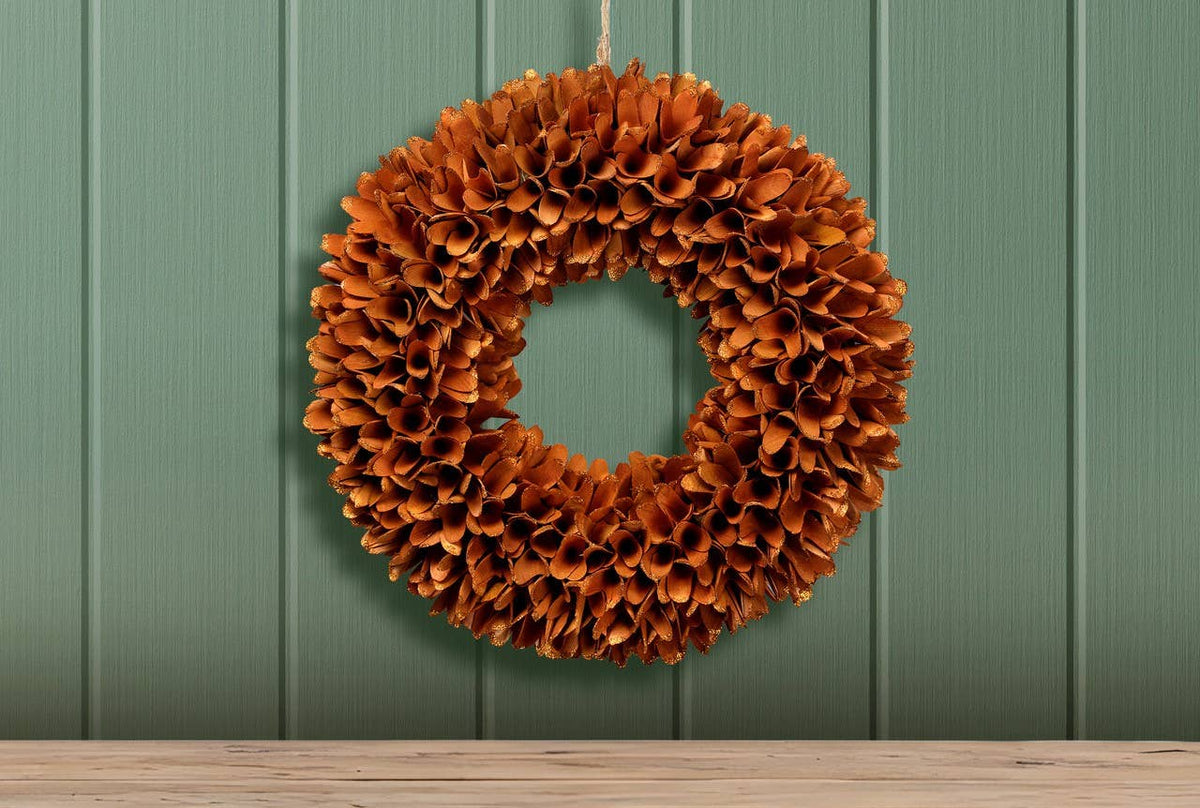 Sparkly Orange Autumnal Wooden Wreath