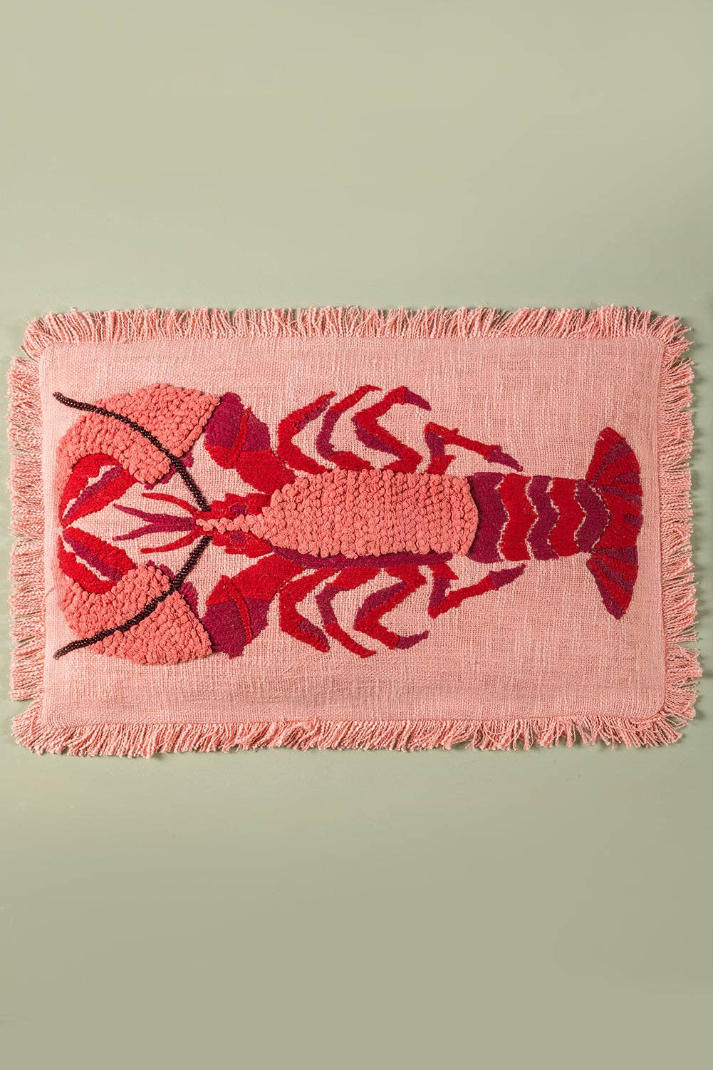 Lobster Embroidered & Tufted Pink Cushion Cover: Feather Inner