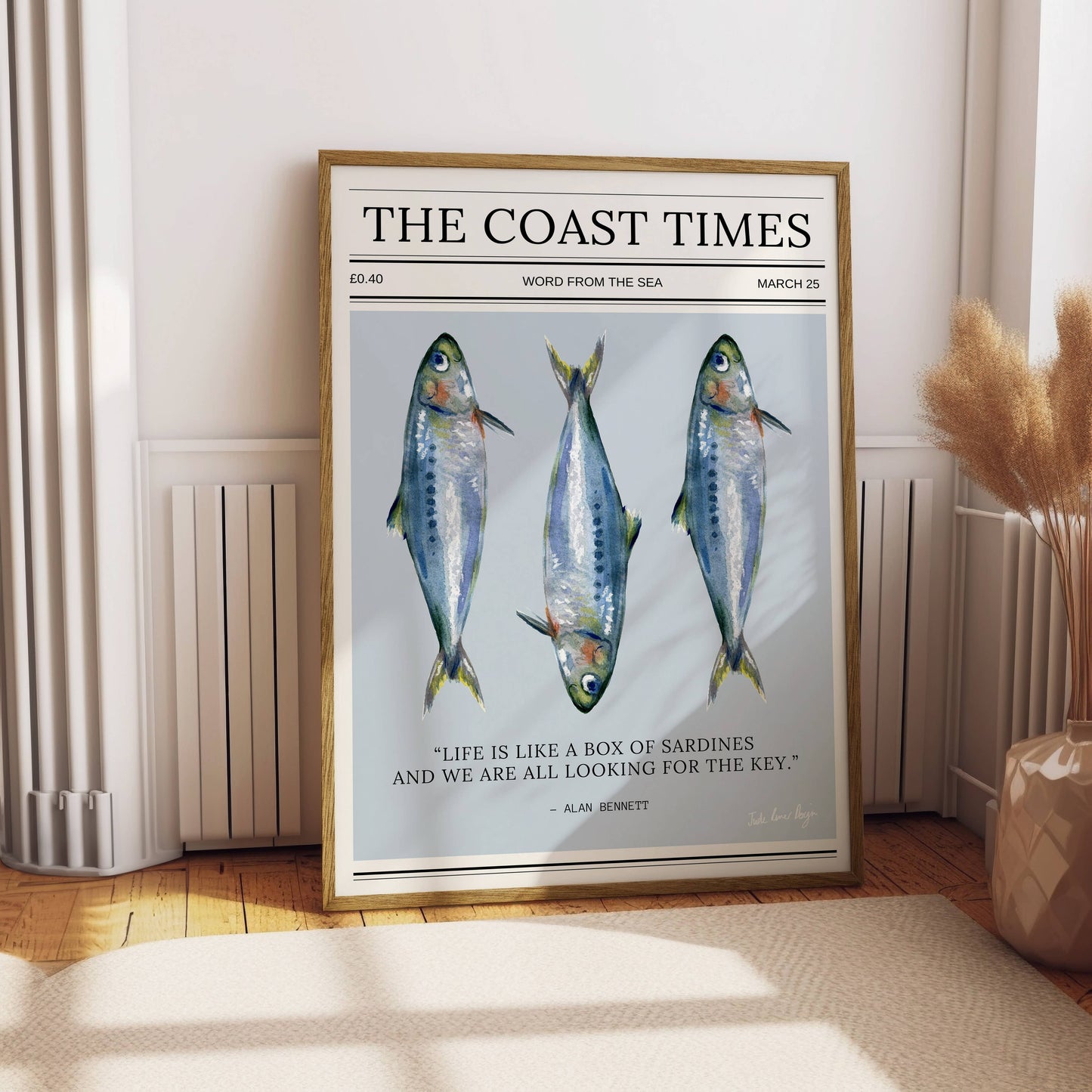 Coastal Typography Print - Sardines Nautical Print: A3