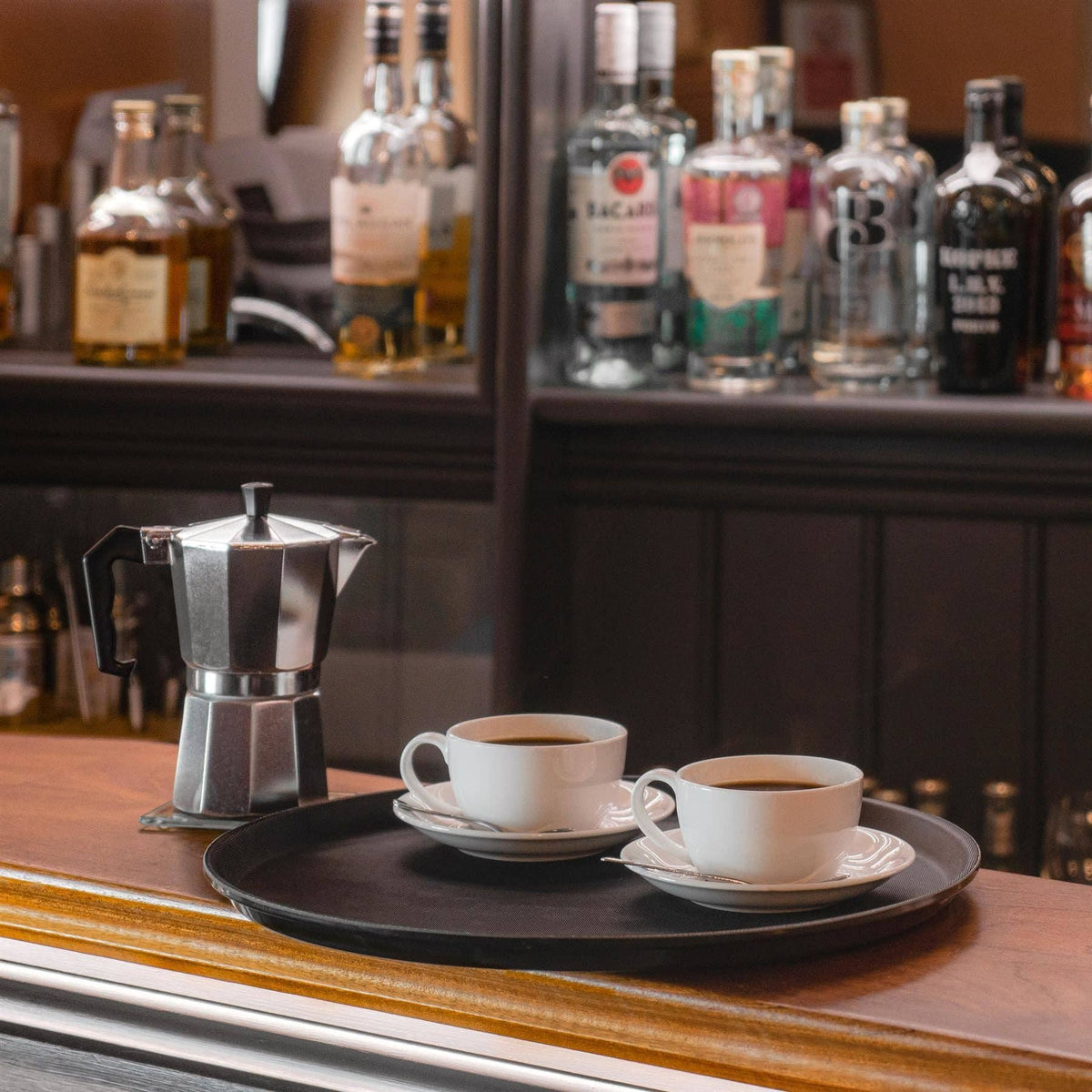 Black 40.5cm Round Non-Slip Serving Tray - By Argon Tableware